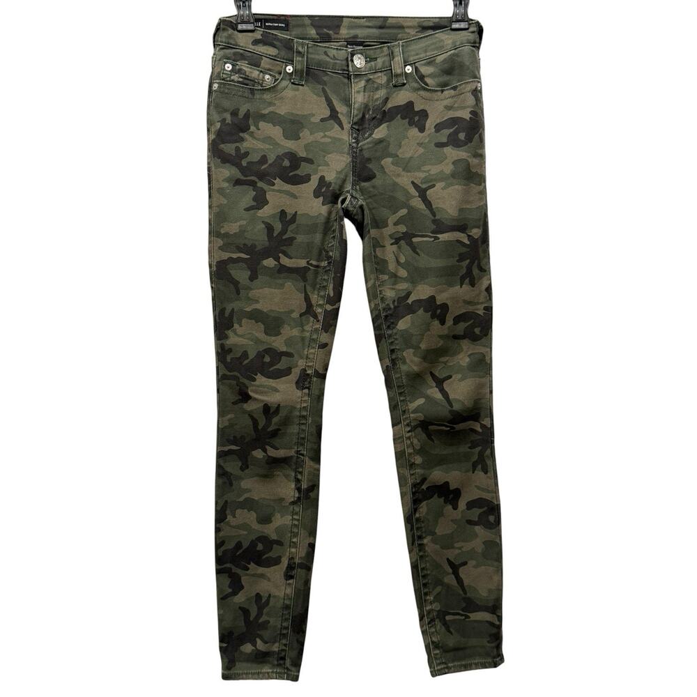 True Religion 28 Halle Mid Rise Super Skinny Pants Camo Camouflage Y2K McBling